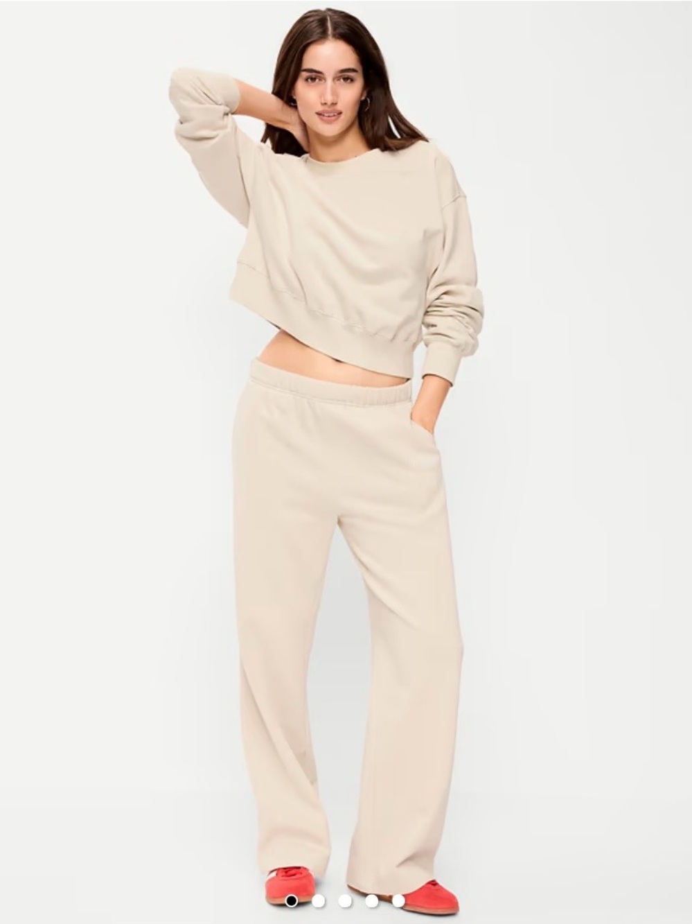 Relaxed Wide-Leg Sweatpants in Cream, Sz XS